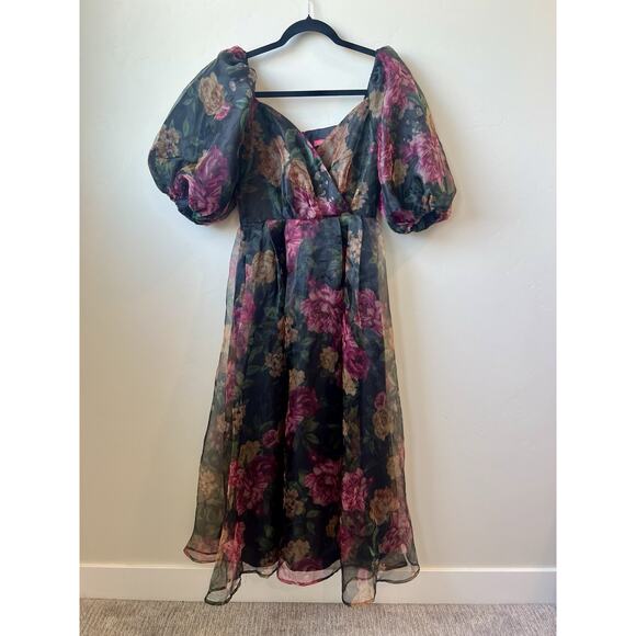 Flying Tomato Organza Melanie Dress Floral Midi Dress, Cottagecore Romantic Sz S - Picture 2 of 7